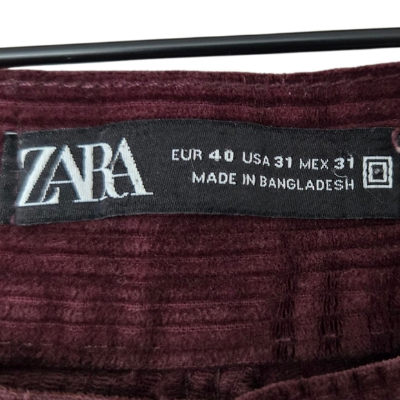 Zara Men's Corduroy Trousers - Deep Burgundy Size 31 - Picture 3 of 6